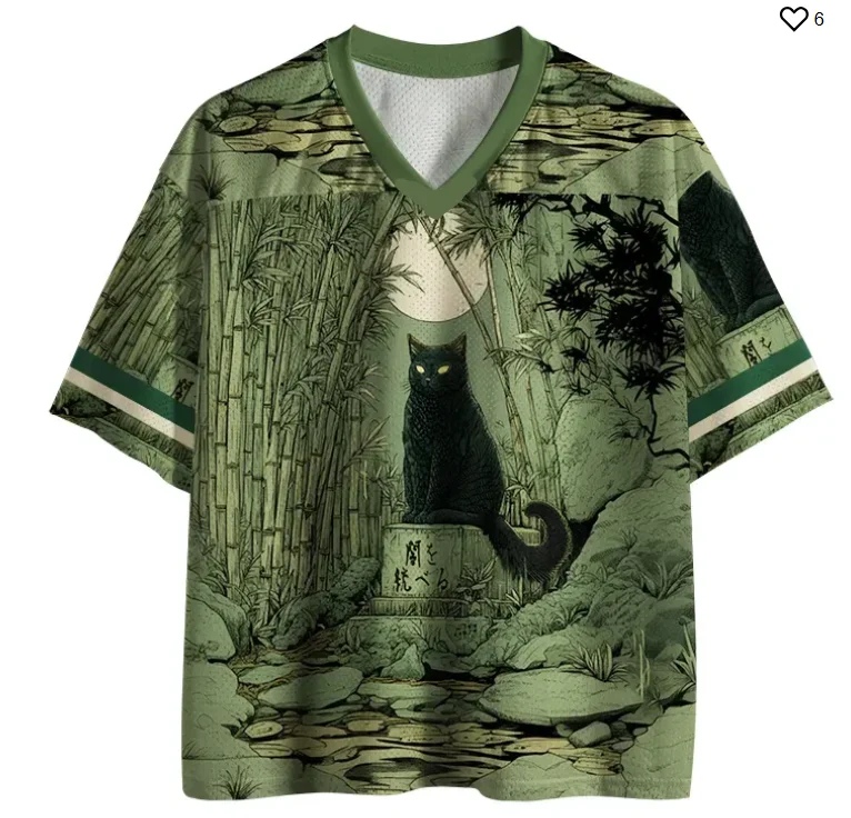 Bamboo Forest and Flowing Water, Cool Moonlight, Unique Japanese-Style Illustration 3D Printed Sports Casual T-Shirt