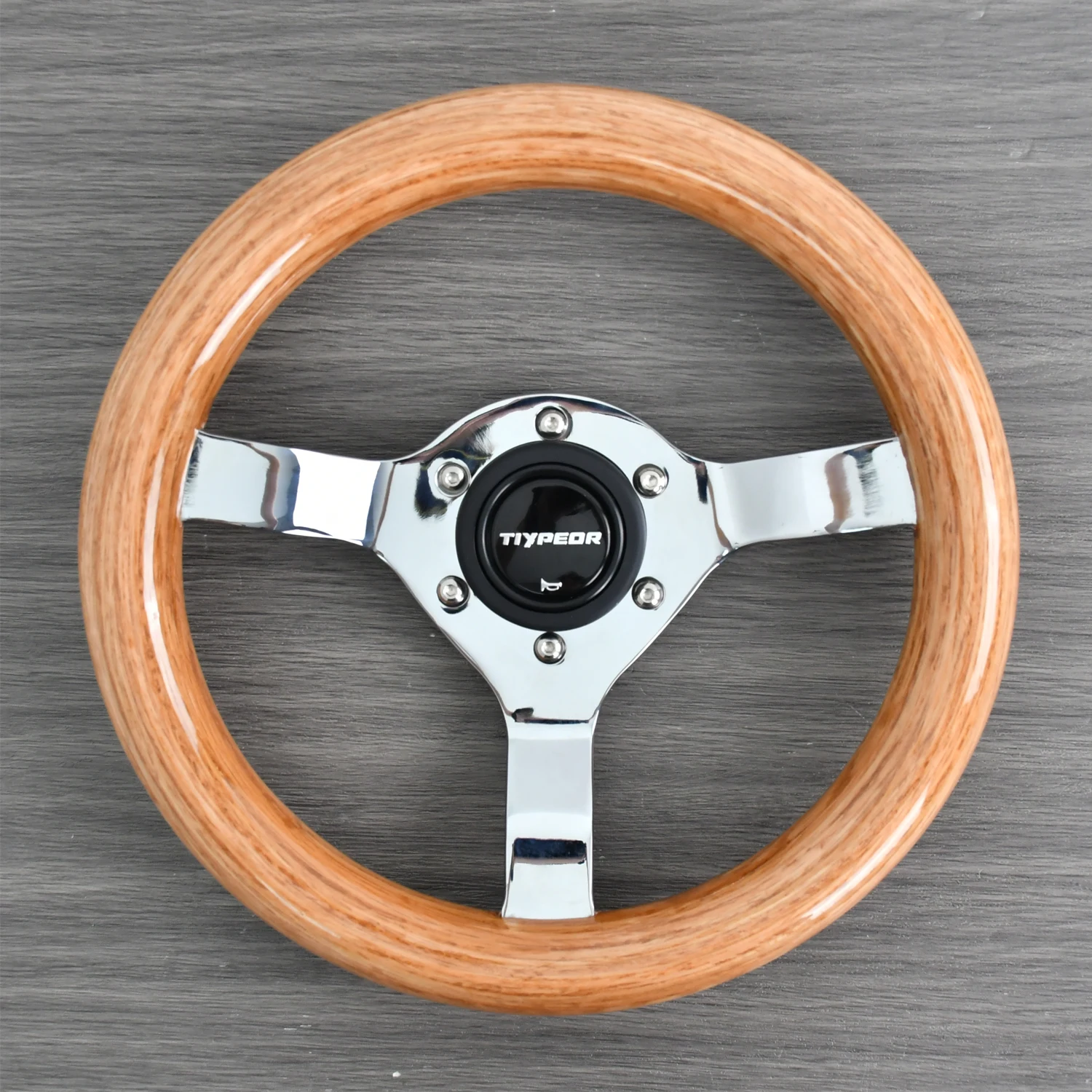 TIYPEOR 280MM Vintage Wood Steering Wheel 3 Spoke Chrome Racing Car Steering Wheel  Classic Wood Grain Modification 