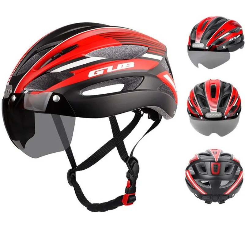 Adult Goggles Helmet Integrated Safety Hat with Front and Rear Lights, Ultra-light Bicycle Riding Helmet