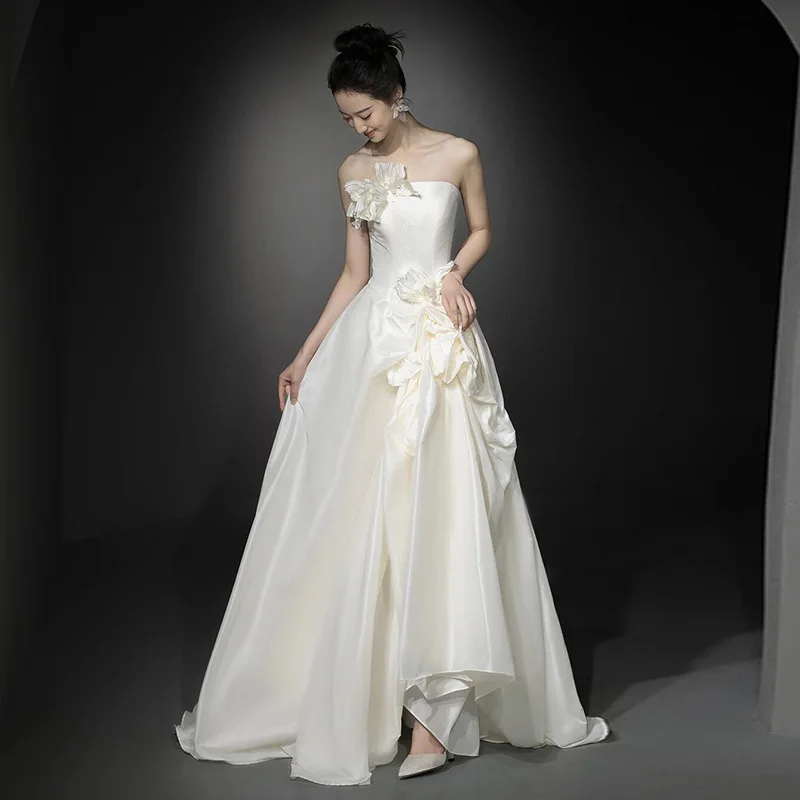 

Silk Satin Light Wedding Dr Summer New Sle Strapl Floral Skirt Forest System Outdoor Welcome Travel Photoaphy