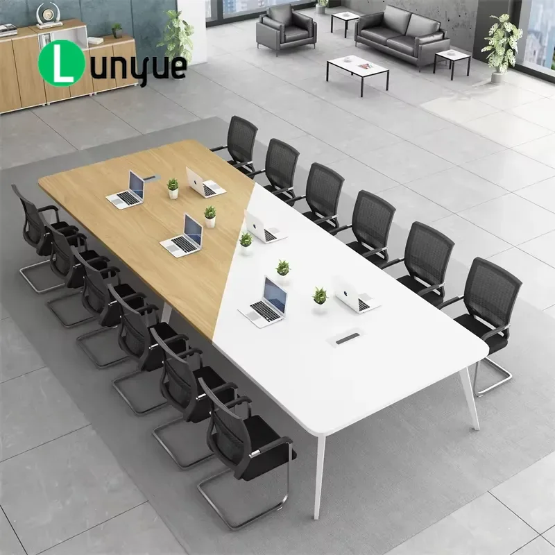 Modern Luxury Extendable Glossy Conference Table Metal Feet Commercial Office Meeting Desk for Hotel School