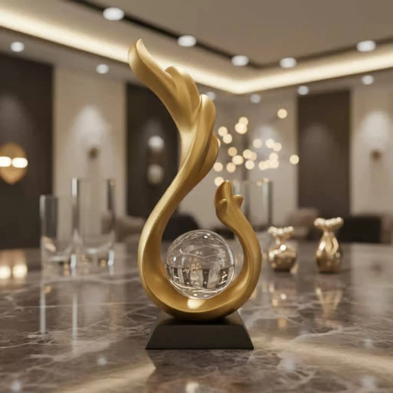

Luxury Art Decorative Piece Luxurious Feel Modern Art Sculpture Gold Abstract Figurine Premium Materials for Shelf, Desktop