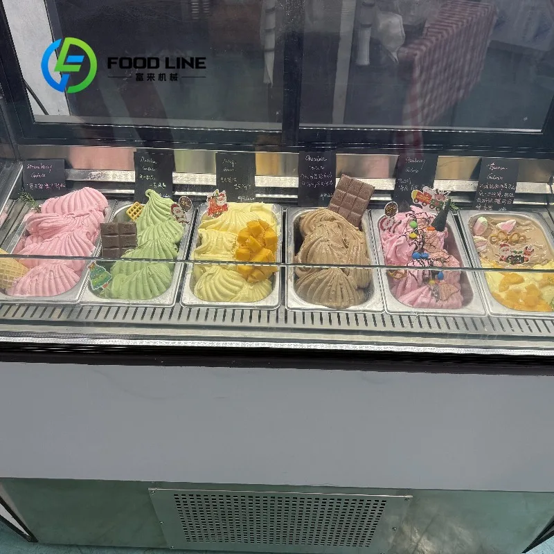Customize Commercial Dessert Ice Cream Showcase Chiller Refrigerator Gelato Display Freezer Countertop with Automatic Defrost