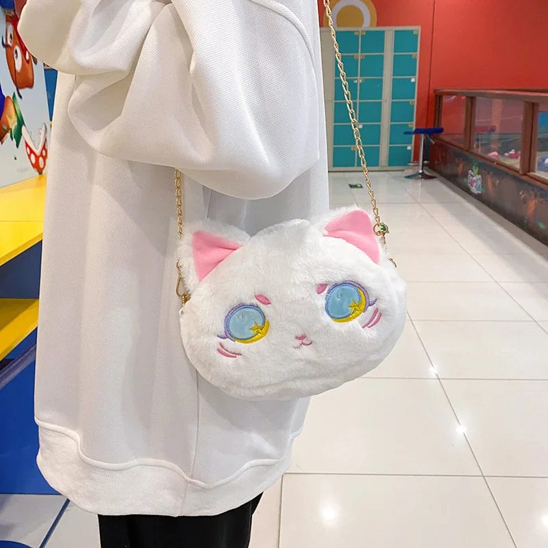 Women plush cute cat shoulder bag girl cartoon doll small bag student messenger bag