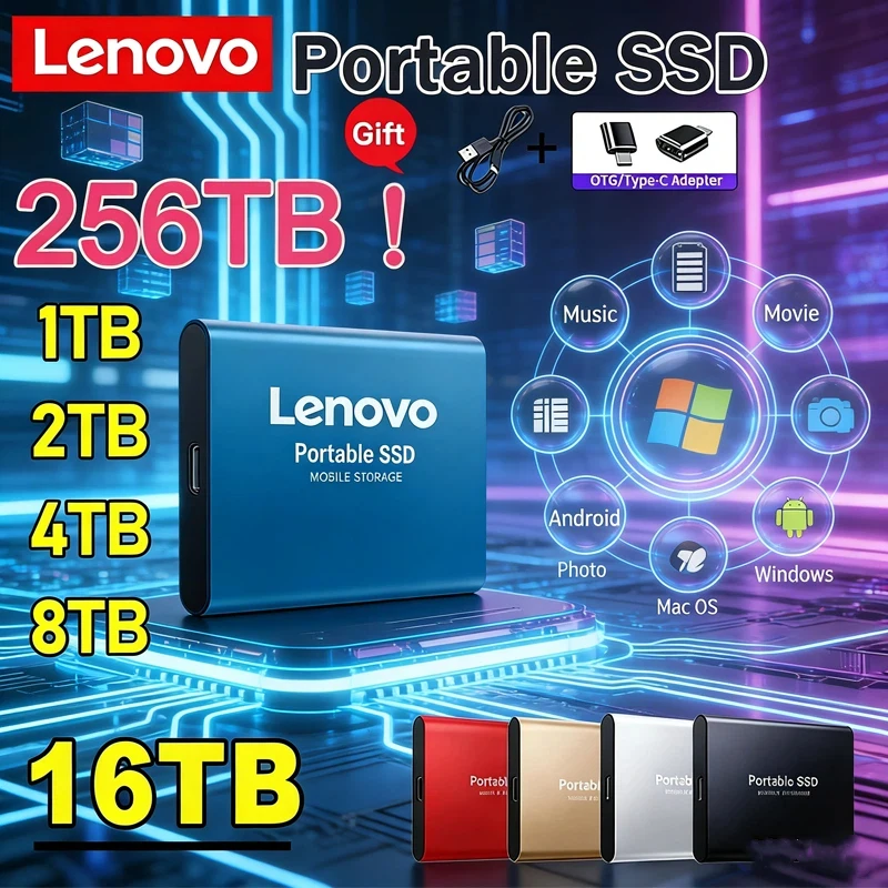 

Lenovo for Pc/Laptop/Mac/Phone Solid State Disk 1TB External Hard Drive 2TB High Speed Hard Disk 256TB USB3.1 Portable SSD 128TB