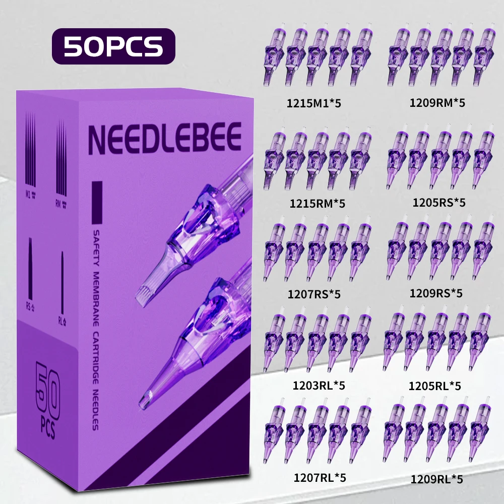 Goldplume Tattoo Cartridge Needles 50 Mixed Set - Contains Four Models Rl/Rs/Rm/M1, Standard Sealed Packaging, Compatible with Mainstream Tattoo Machines, Smooth Ink Flow, Professional Tattoo Supplies Suitable for Tattoo Artists and Beginners