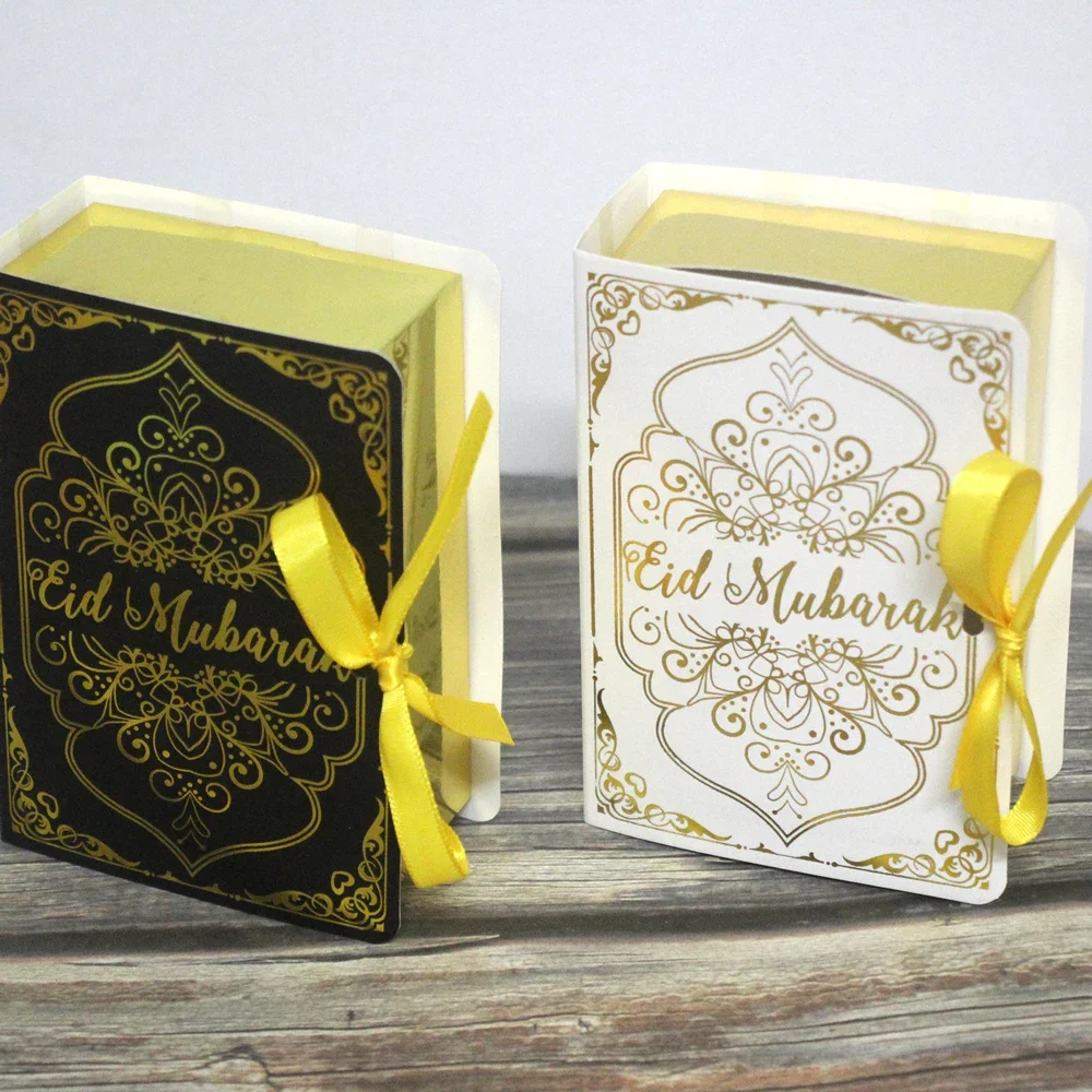 Gold White Eid Mubarak Candy Box Gift Box Book Shape Candy Chocolate Packaging Boxes Ramadan Decorations Islam Muslim Party Favo