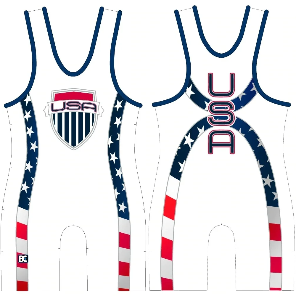 

The USA Wrestling Singlets Suit Weightlifting PowerLifting Fitness Skinsuit Men's One Piece Bodysuit Iron WWE Gym Sports Leotard