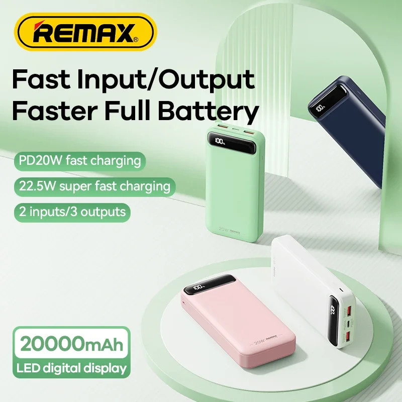 Remax RPP-521 20W+22.5W PD+QC Powerbank 10000mah 20000mah Portable 2023 New Abs Outdoors Power Bank Fast Charging 20000Mah