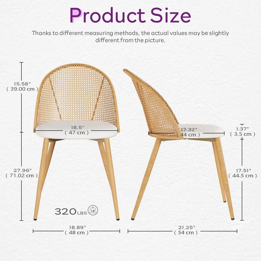 

Rattan Dinner Chairs Set of 4 with Faux Leather Cushion, Modern Dining Room Chairs w Adjustable Foot Pads, Kitchen Boho Mid Cen