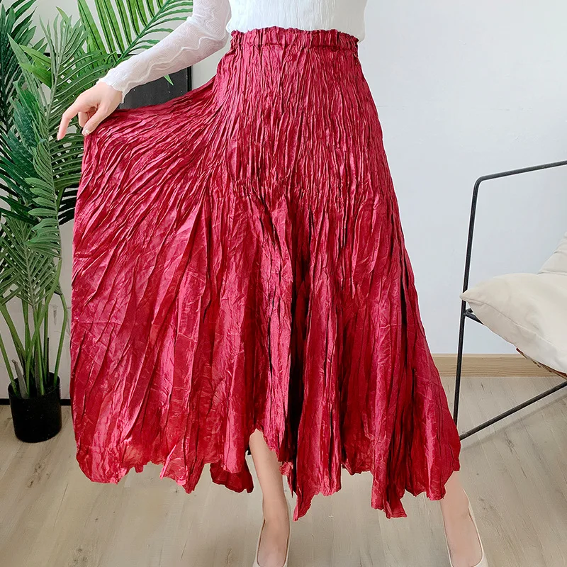 Miyake Pleated Mid-length Knee-length Bustier Skirt Sub Summer New Hem Irregular Dance 360 Degree Long Skirt