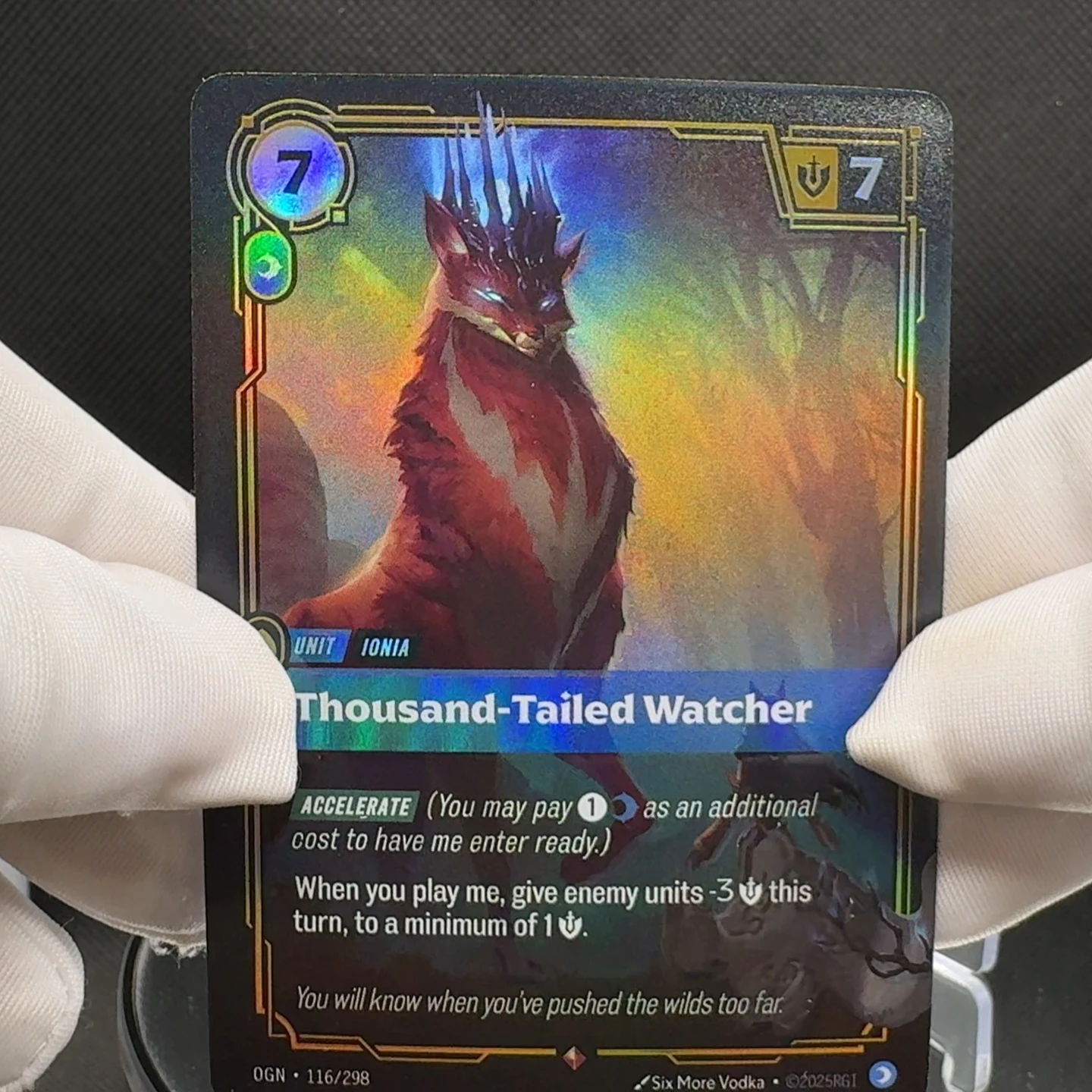 

Коллекционная карта League of Legends Riftbound OGN-116 Thousand-Tailed Watcher Unit, текстурированная фольгированная карта, аниме-карточка