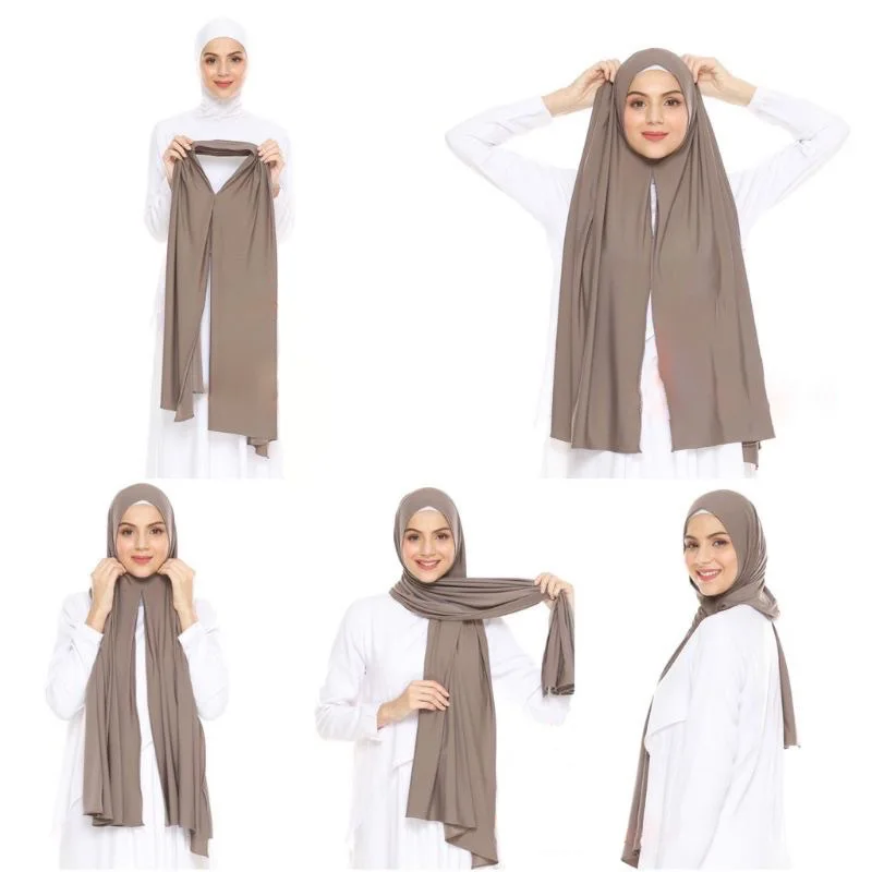 Fashion Instant Jersey Hijab Shawls with Hoop Premium Cotton Modal Headscarf Good Stitching Wrap Pinless Muslim Women Scarves