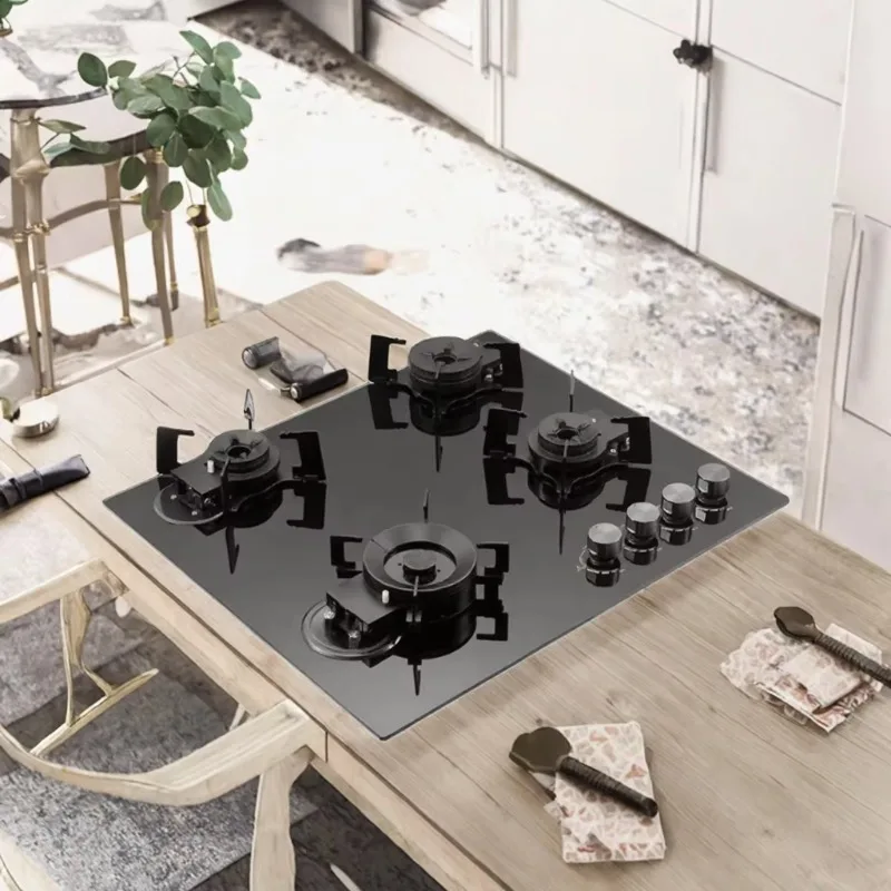 4 Burner Built-In Glass Gas Hob Class Energy Efficient Kitchen Appliance Electric Power Portable Installation for Home Hotel Use