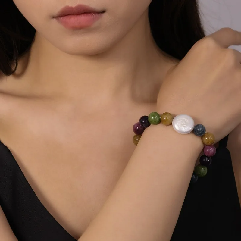 Classica Ethnic Style Colorful Agate Bracelet Elegant Light Luxury Niche Style Baroque Pearl Elastic Bracelet