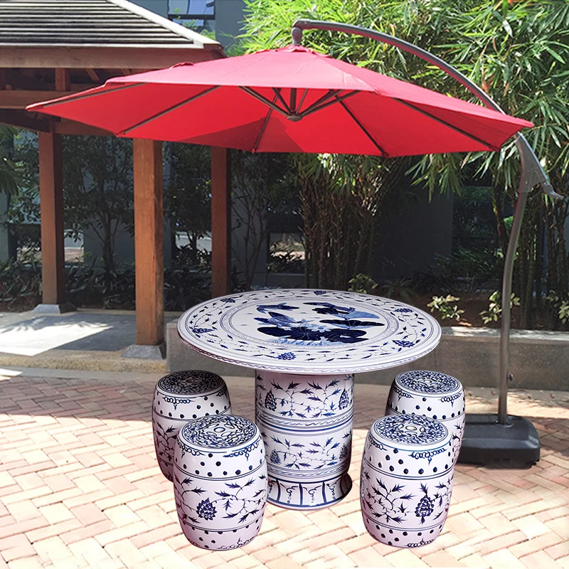 Hand Painted Blue and White Garden Table Set Jingdezhen Ceramic Table and Stool Suit Home Balcony Park Pavilion Tea Table Set