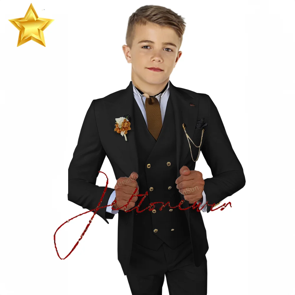 3 Pieces New White Boy Suit 2022 Peak Lapel Slim Fit Casual Tuxedos Kids Tailor Made 2-16 Years Old Clothes (Blazer+Pants+Vest)