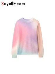 Suyadream, Mohair-Pullover für Frauen, Pullover mit Woll mischung, locker sitzend, modisches Oberteil für den Herbst 2024, lila, blau