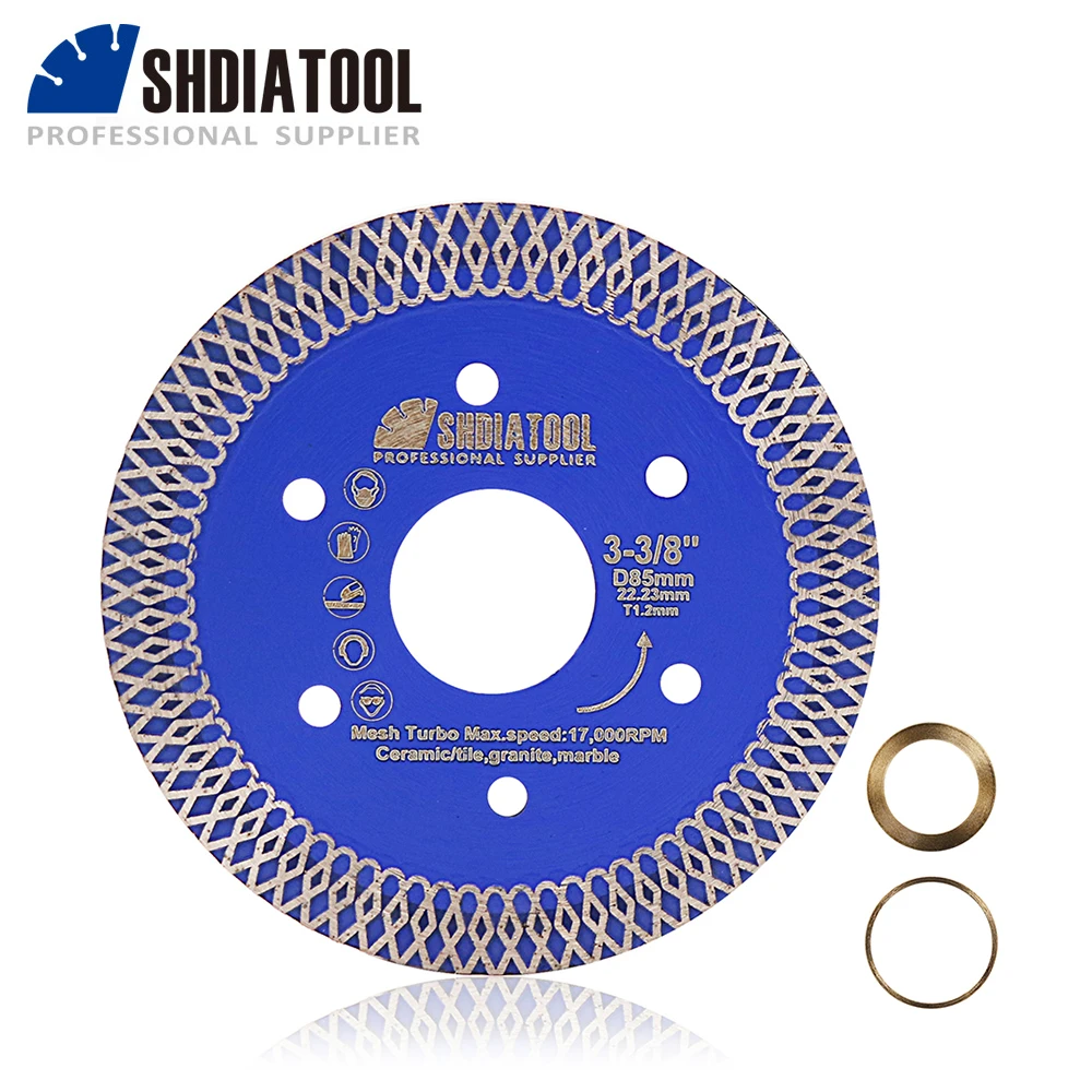 SHDIATOOL Dia85mm disco da taglio diamantato X Mesh Turbo lama per sega tagliapiastrelle marmo ceramico porcellana lama per sega alesaggio 22.23mm