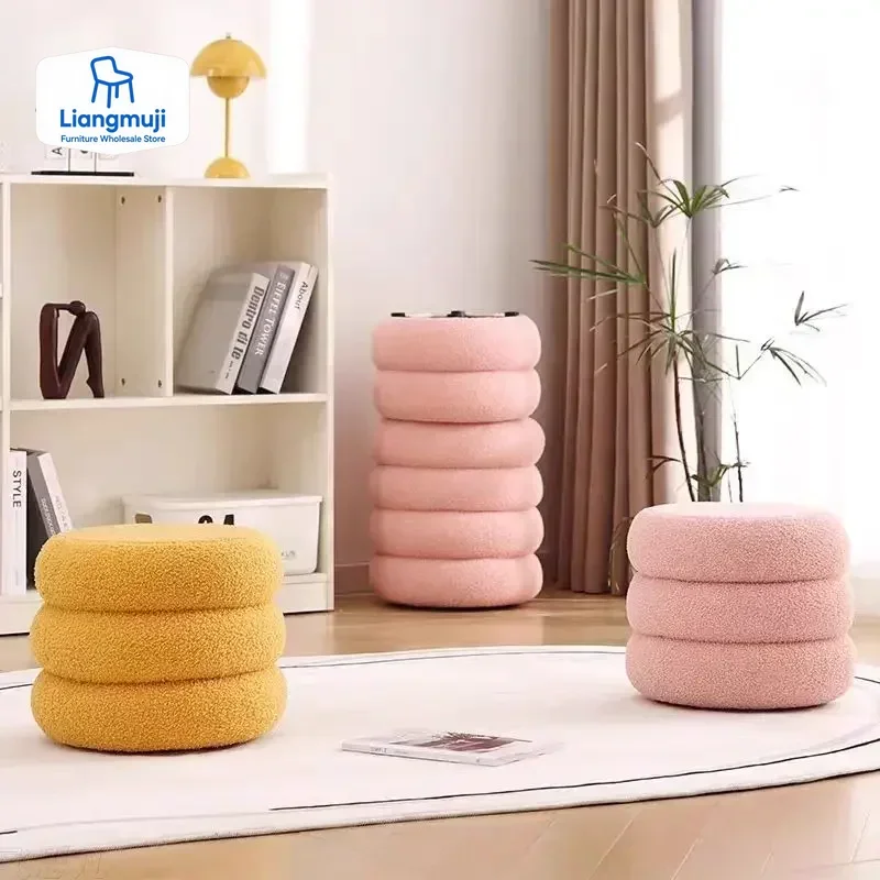 

High Quality Living Room Lamb Plush Stool Family Children's Sofa Low Stool Doorstep Sitting Cushion Changing Shoes step stool