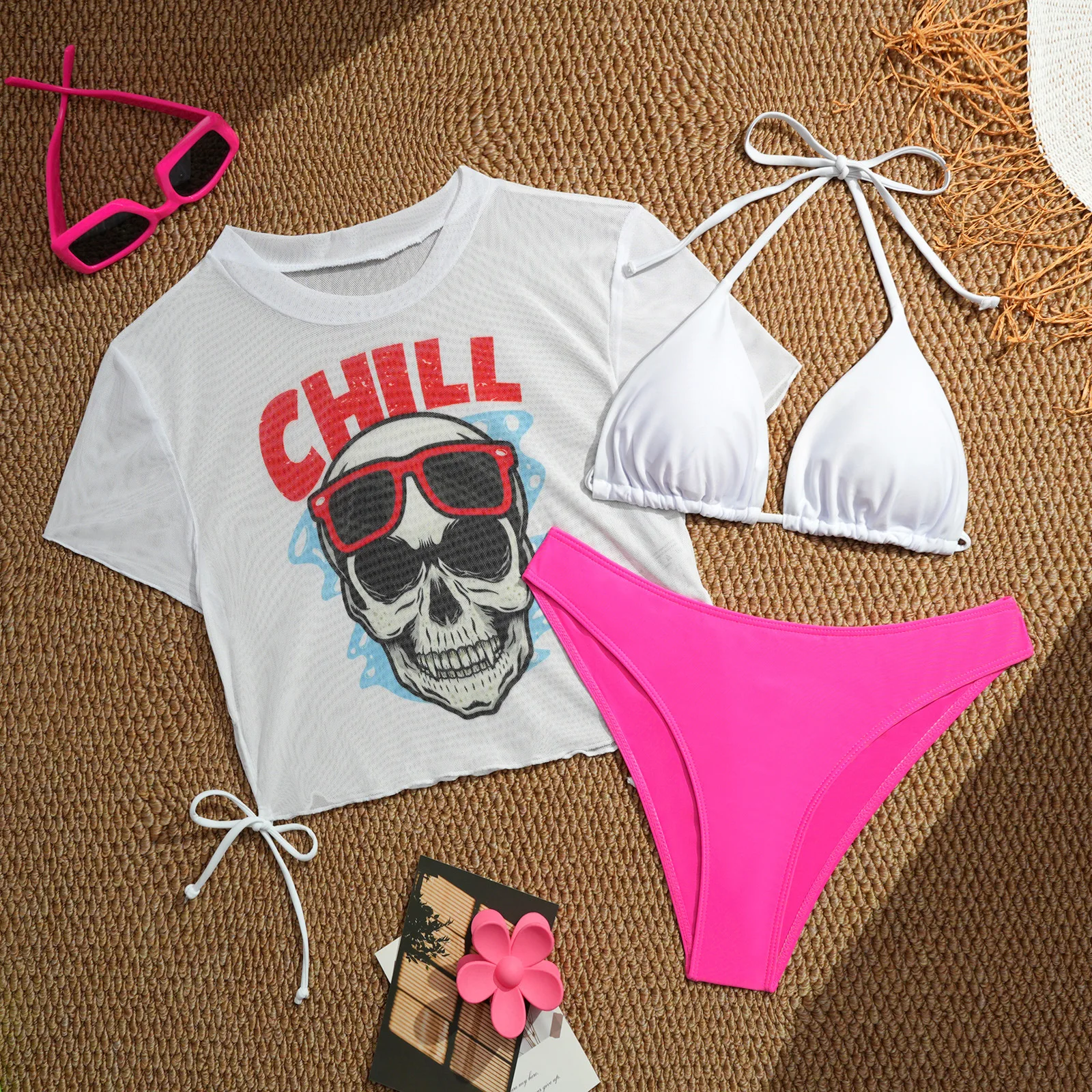 صيف 2025 المرأة مثير الرسن 3 قطعة ملابس السباحة الدانتيل متابعة طقم بيكيني صغير مع المحاصيل الأعلى التستر ملابس السباحة ثوب السباحة #3