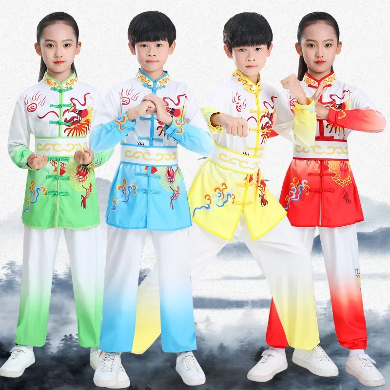 Chinesische traditionelle Kung Fu Uniform Neujahr Kostüm Wushu Kung Fu Outfits Kinder erwachsenen Mann Jungen Tang Anzug Performance Kleidung