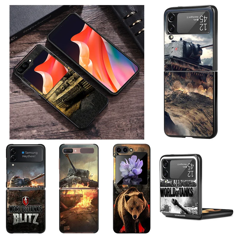 Black Phone Cases for Samsung Z Flip 6 5 4 3 World Of Tanks Game Hard Galaxy ZFlip6 Flip5 Flip4 Flip3 Mobile Phone Shell Cover