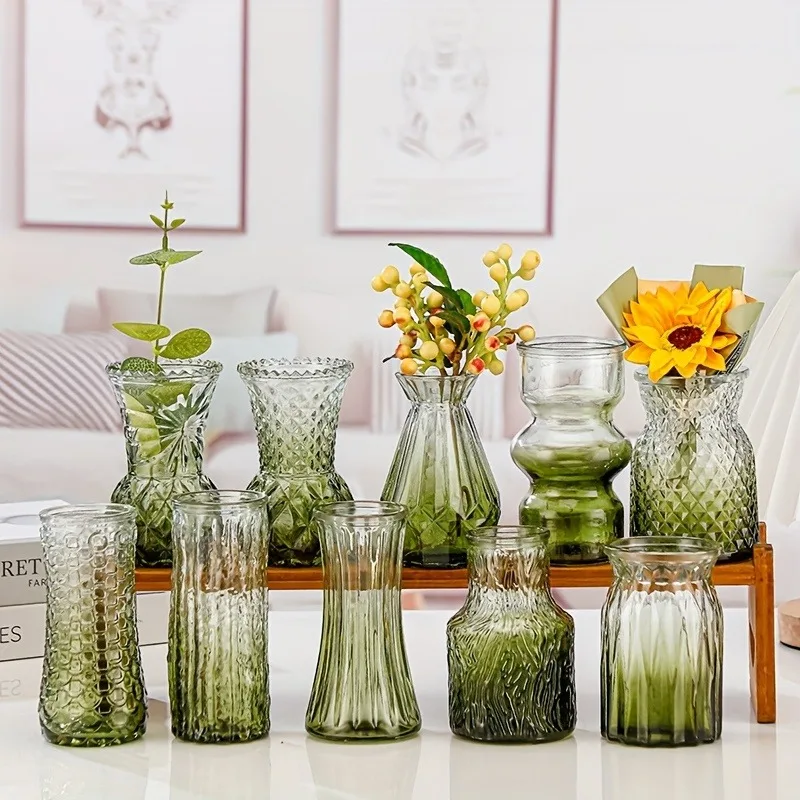 10 Pack Glass Wide-Mouth Vases Light Luxury Glass Vase Ornaments Bulk Vase for Wedding Decoration Office Home Table Flower Decor
