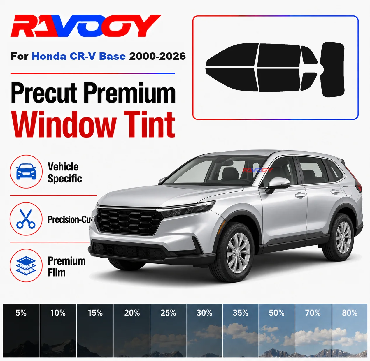 Premium Precut Window Tint Kit Front Rear Windows Rear Windshield For Honda CR-V Base 2000-2026 Complete Set Nano Ceramic Film