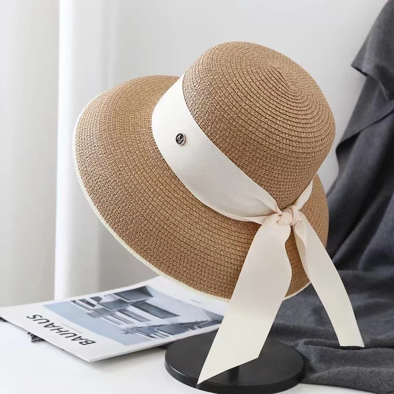 

Women Sun Cap Beach Hat Elegant Hepburn Style Sun Hat Summer Retro Designer Travel Sunscreen Straw Hat Sunshade Fisherman Hat