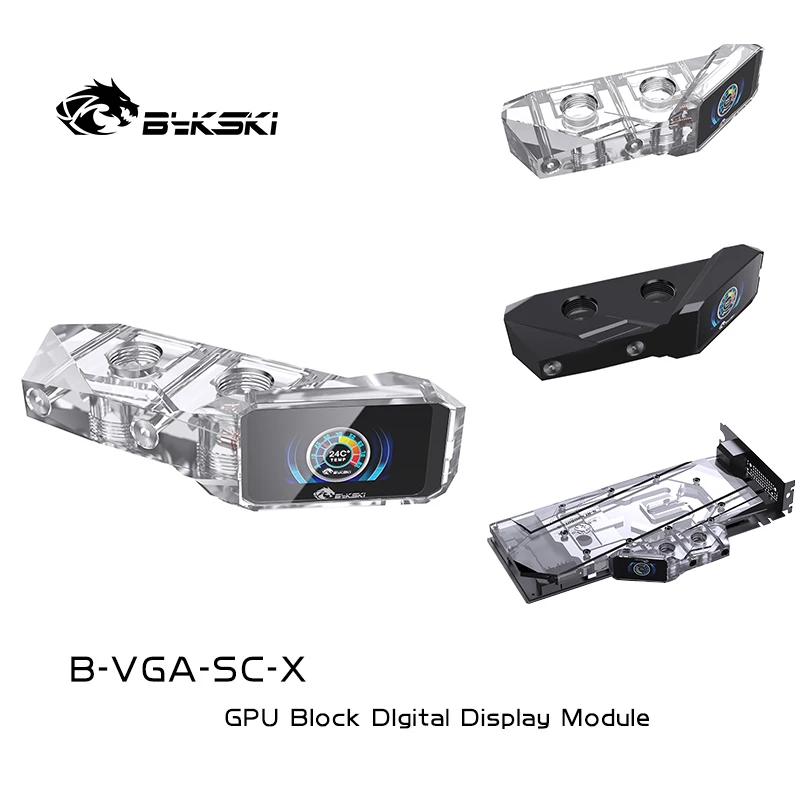 BYKSKI with Digital GPU Terminal Block for Computer GPU Cooling Water Block Cooler Kit Transparent Base for Acrylic Computer GPU