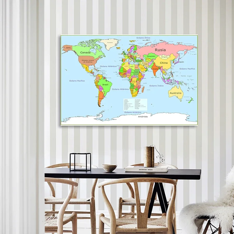 Politische Karte der Welt 225*150cm Nicht-woven Leinwand Malerei In Spanisch Wand Kunst Poster Unframed bild Room Home Decor