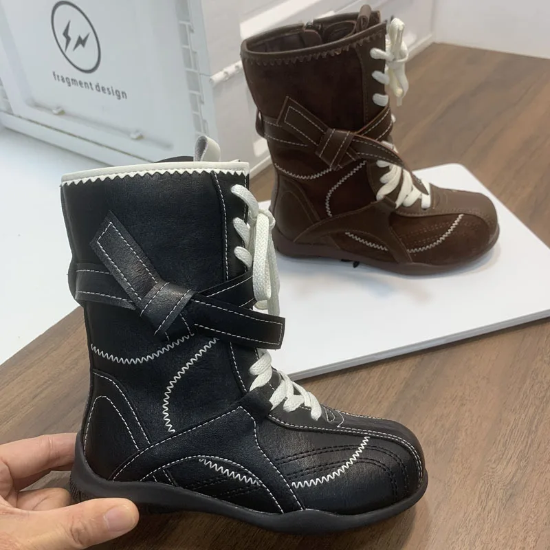 

Luxury Vintage Booster Boots Kids 2025Autumn Winter Boxing Frosted Leather Midcalf Ankle Boots High quality Toddler Casual Shoes