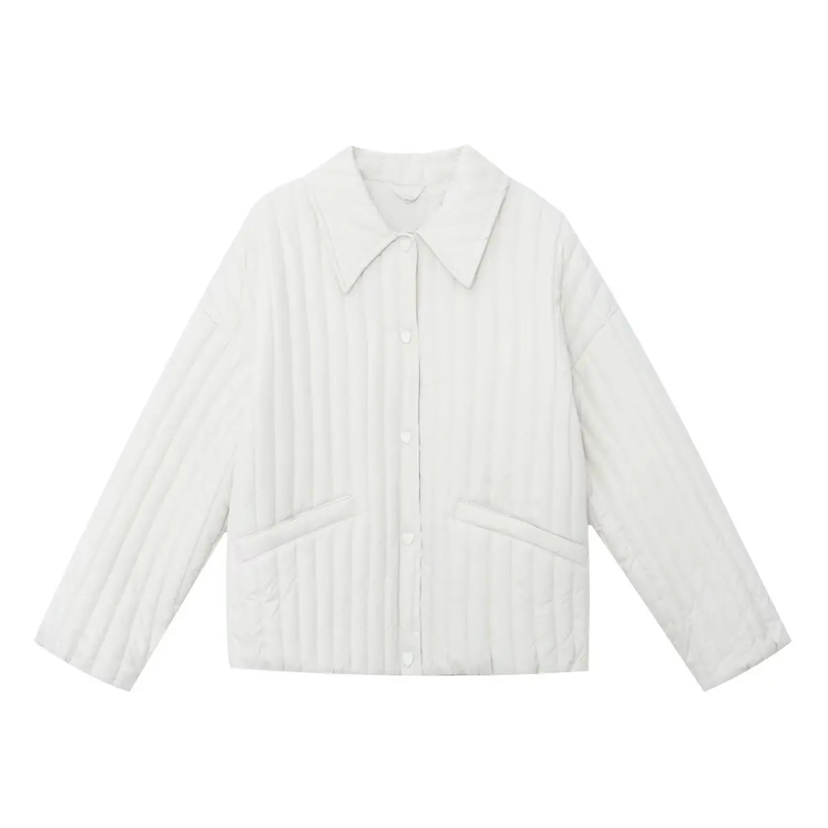 Chaqueta corta de algodón con botones en forma de corazón y solapa de rayas verticales holgadas a la moda de dos colores para mujer