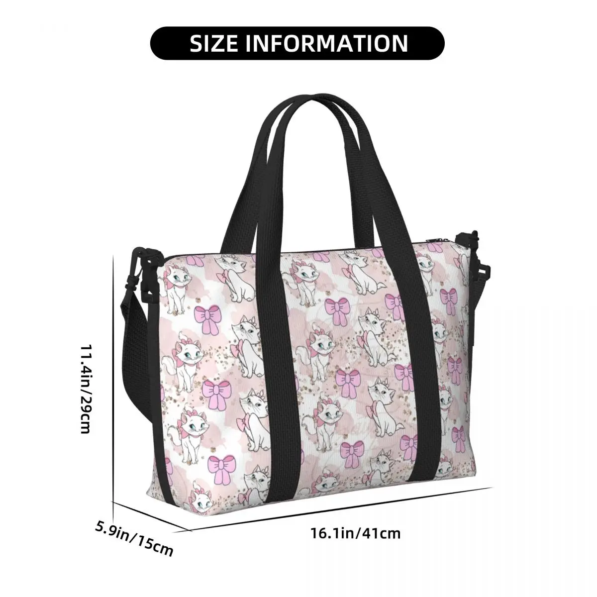 Custom Marie Cat Cartoon Pattern Sacos De Compras Para Mulheres, Bolsa De Mercearia, Grande Capacidade, Ginásio De Praia, Sacos De Viagem