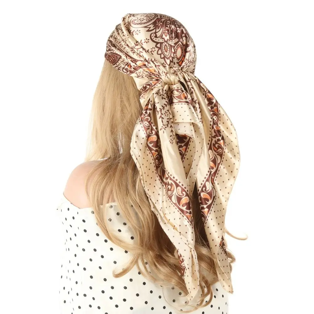 Head/Hair Scarf Black Gold Square Silk Scarves Women Summer Hijab Multifunctional Vintage Bandana Foulard Soie De Luxe Femme