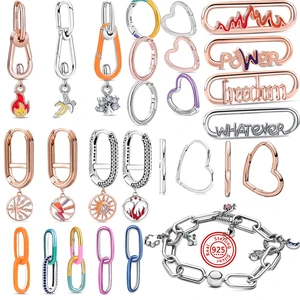 Pandora Charms for Women, Silber Sterling 925, nur Rand Link -Ohrring -Armbänder, DIY -Schmuck, Geburtstagsgeschenke, Original 10 Hauptverkäufe Pandora Ohrring - №7