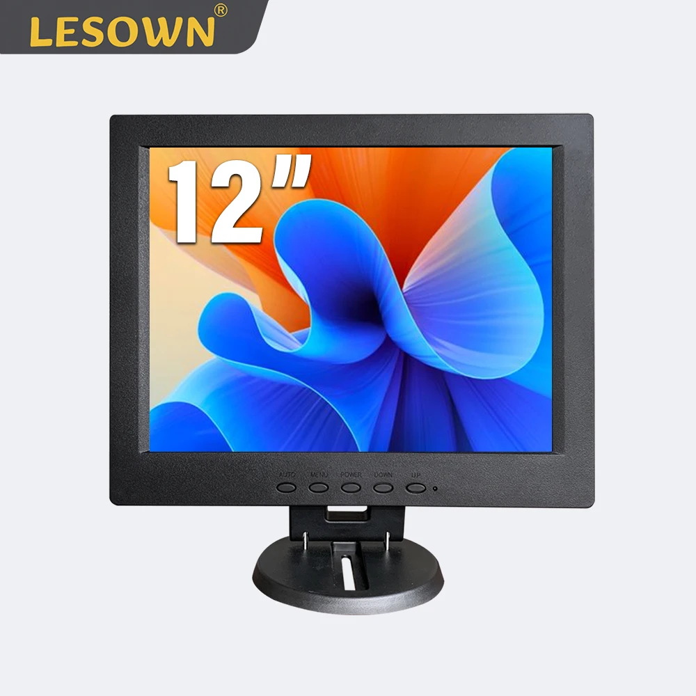 LESOWN LCD Small Screen Monitor 12 inch VGA HDMI AV BNC Interface VESA IPS 1024x768 HD Desktop Computer Display Built-in Speaker