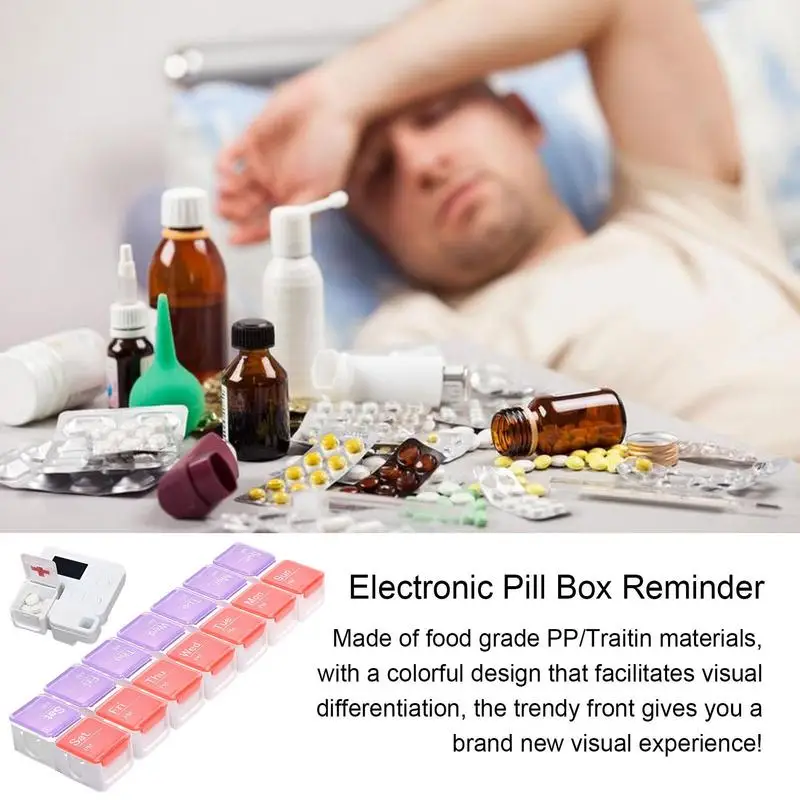 Electronic Pill Organizer Digital Pill Dispenser Organizer Daily Medicine Dispenser With 14 Grids For Elderly Senior Grandfather