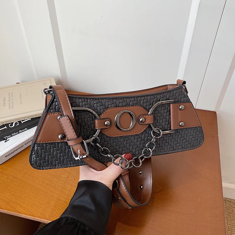 

Новая женская модная сумка через плечо 2026 года, европейский и американский стиль, премиальная текстурированная сумка, ретро-сумка с плетеным узором