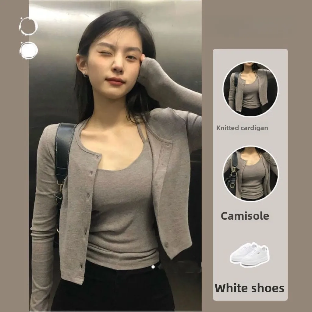 

Комплект жилета с ремешками Pure Desire, женский весенне-летний вязаный открытый кардиган с защитой от солнца, нежный дизайн, модный топ Spicy Girl