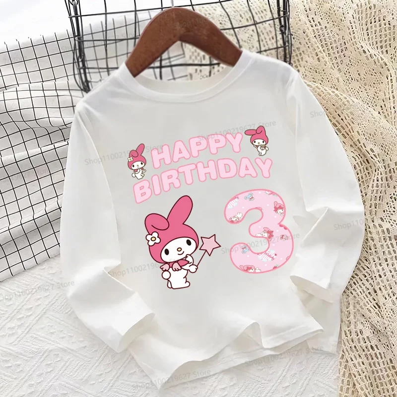 

Sanrio My Melody Number Print Kawaii Kids T shirt 1 2 3 4 5 6 7 8 9 Years Birthday Long Sleeve Girls Clothes Baby Boys T-Shirts