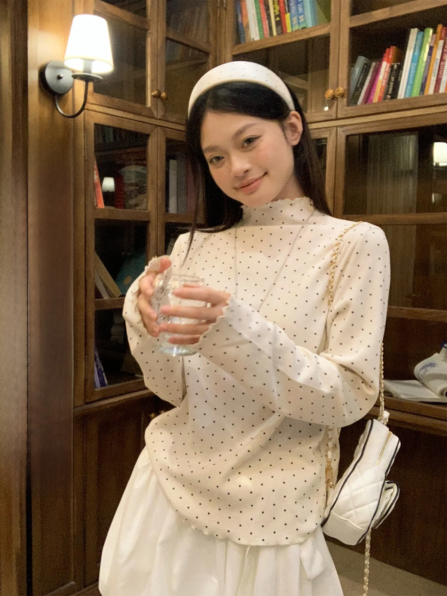 

Long Sve Polka Dot Base irt Женская внутренняя одежда ter Ne Футболка для поездок на работу Sle Зимний сезон Размер Подходит для корейской версии