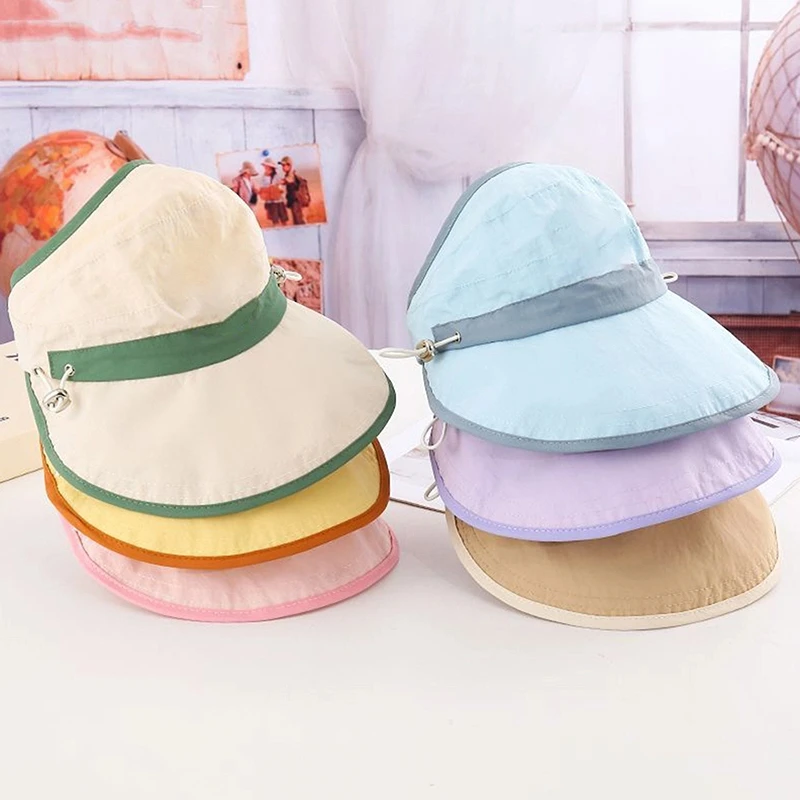 

Casual Polyester Summer Kid Sunhat Quick-dry UV Protection Kid Empty Top Cap Large Brim Korean Style Kid Sun Visor Hat Outdoor