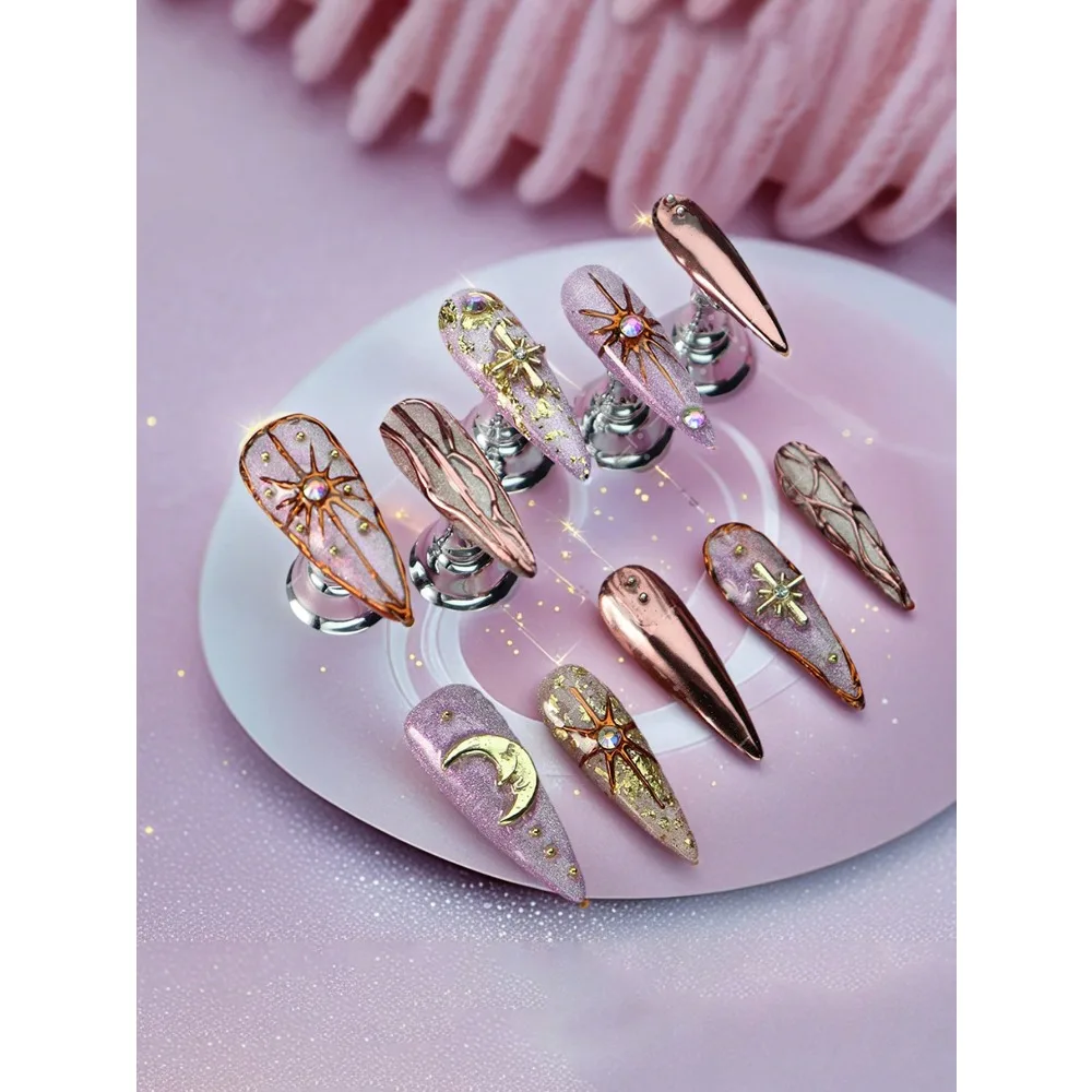 

Ten Pieces Of Luxury Vintage Pure Handmade Nail Art, Summer False Nails, Press-On False Nails, Y2K French Manicure, Gothic Punk Style, Reusable False Nails, Women'S Gift, Suitable For Girls And Ladies To Wear Daily For Parties Nail Supplies Nails Handmade