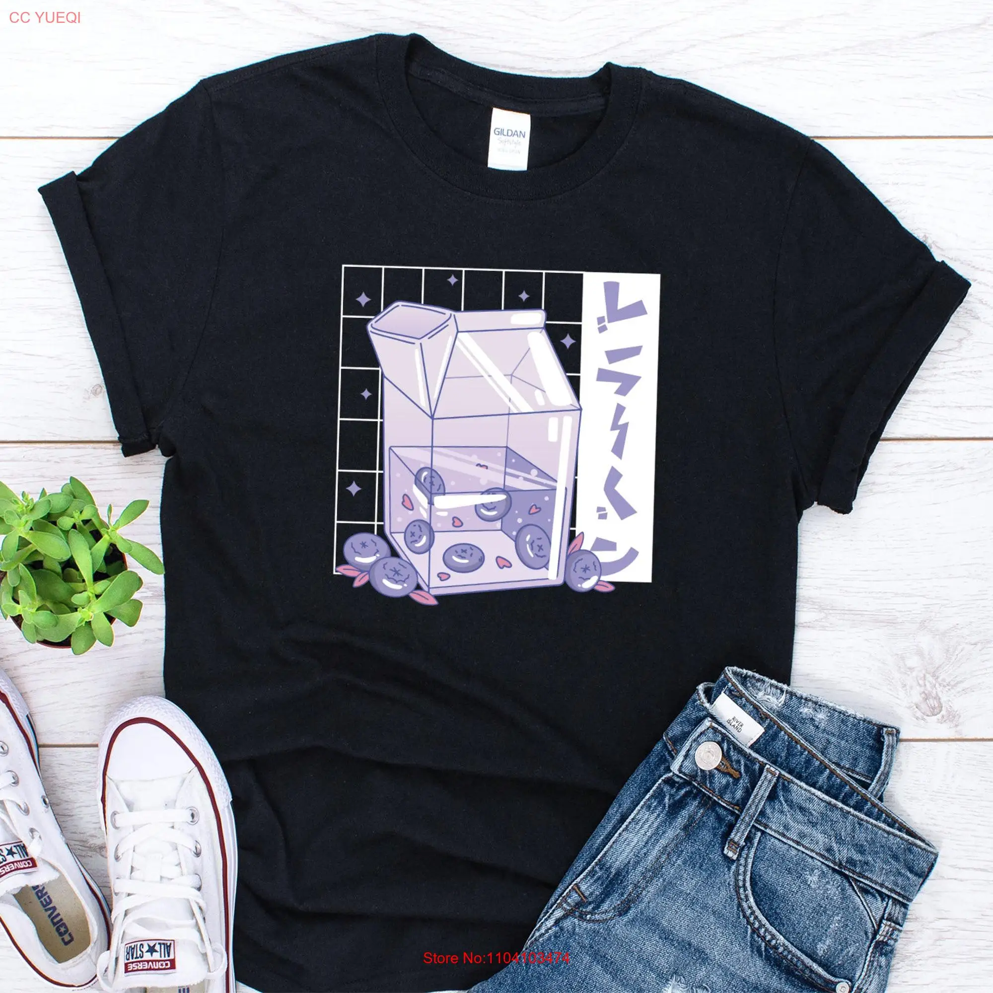 Blueberry Anime T Shirt Japanese Kanji Lover Streetwear Harajuku long or short sleeves