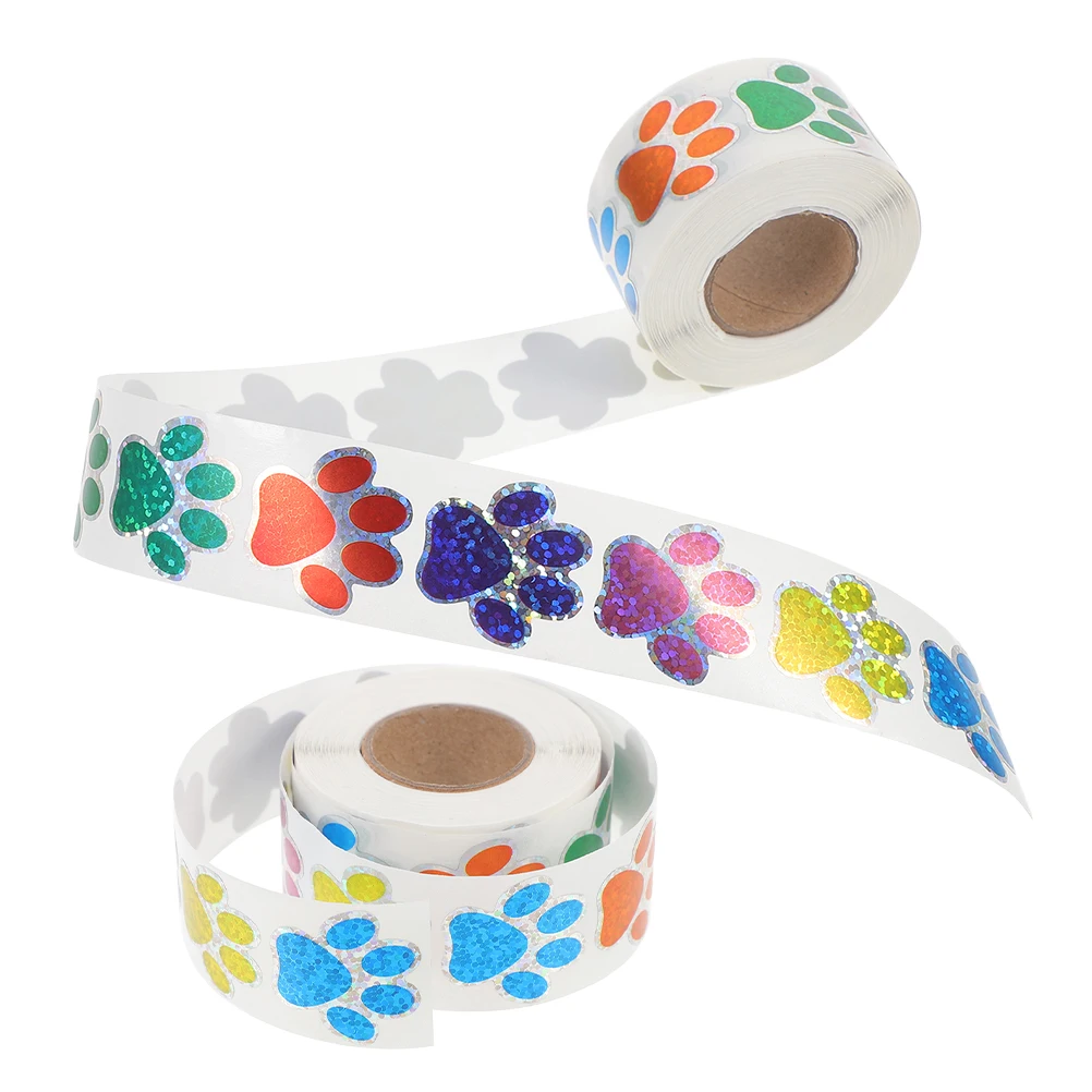

2pcs 2 Rolls Shiny Dog Paw Stickers Self Adhesive Craft Labels Colorful Wall Decor Decals Animal Print Envelope Cutouts