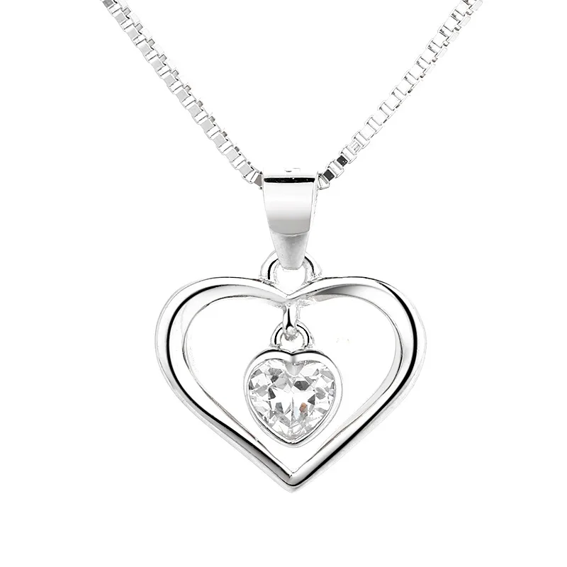 

Valentine's Day Sterling Silver S925 Double Heart Pendant Simple Women's Necklace