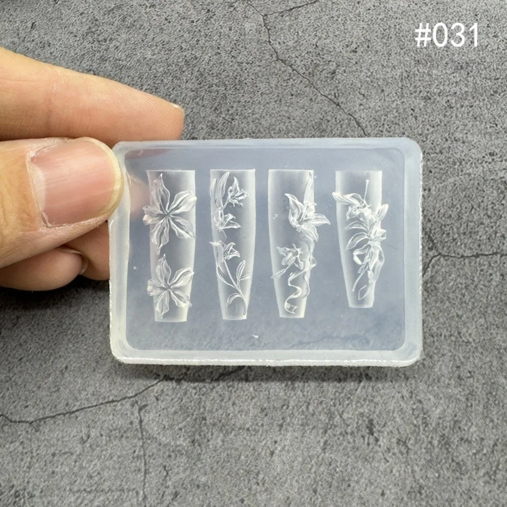 Transparent Nailart Mold 3D Carving with Box Silicone Template Rose Flower Butterfly Tulip Bow Nail Art Molds Nail Decoration