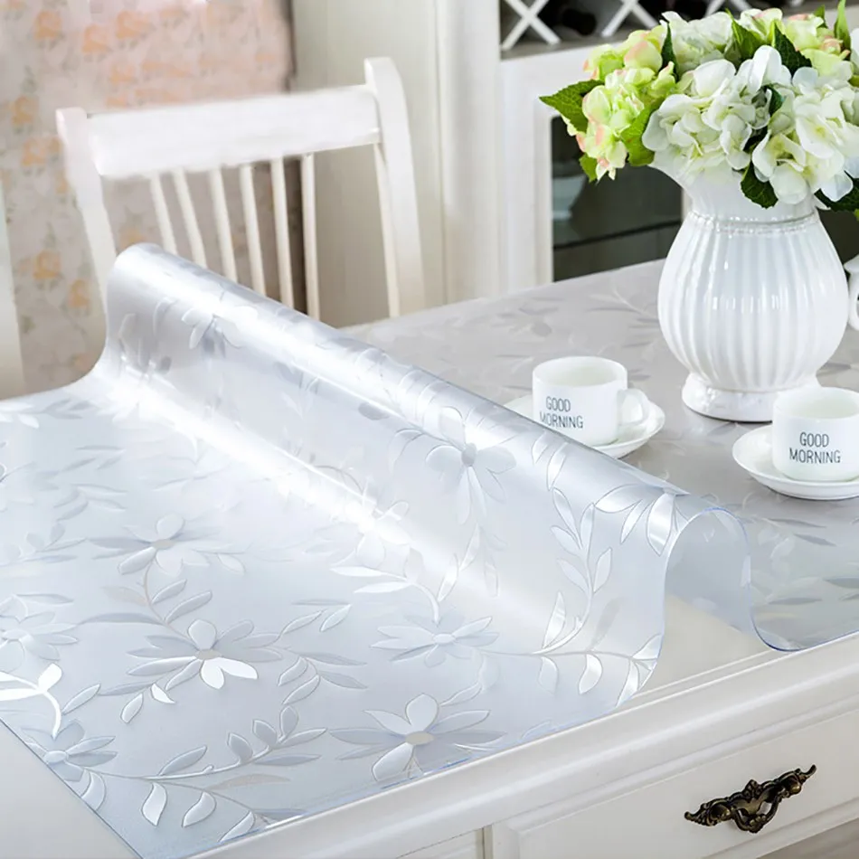 Tablecloth Transparent Soft Plastic PVC Table Cover Rectangular Household Waterproof OilProof Kitchen Living Room Mat 0.8mm